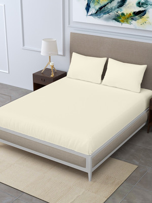 LINENWALAS 300 TC Silk Double Solid Flat Bedsheet(Pack of 1, Ivory)