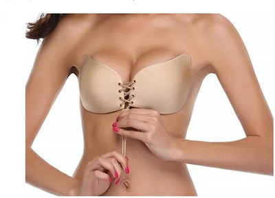 QAUKY Women's Silicone gel Stick-On Bra Women's Invisible Sticky Bra Women Stick-on Non Padded Bra(Beige)