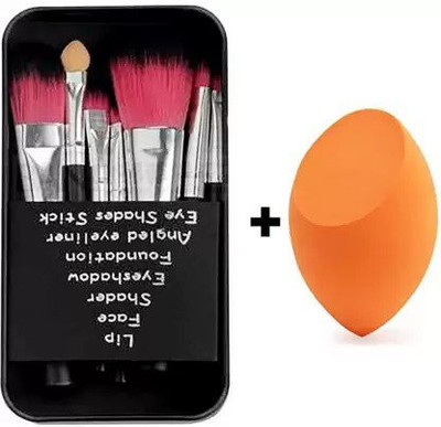 WATELLO Makeup brush set of 7 with Sponge puff blender -(pack of 8)(Pack of 8)
