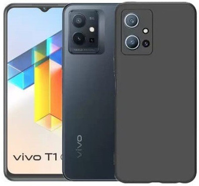 S-Softline Back Cover for Vivo T1 5G, inner Soft Microfiber Cloth Cushion Lining Protective Shockproof Plain Silicon(Black, Silicon)