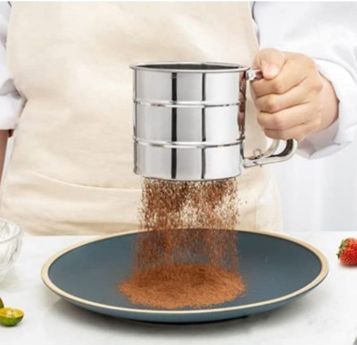 BOVZOX Manual Flour Sifter with Measuring Scale/ Flour Cup (1) Sieve(Silver Pack of 1)