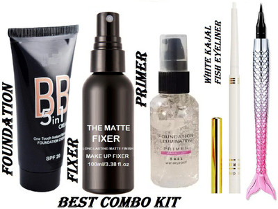 KAIASHA MAKEUP COMBO BB 5 IN 1 FOUNDATION THE MATTE MAKEUP FIXER PRIMER ILLUMINATING FACE MAKEUP FISH EYELINER WITH WHITE KAJAL(5 Items in the set)