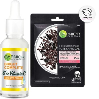 GARNIER Bright Complete Vitamin C Face Serum & Rice Charcoal Face Serum Sheet Mask(2 Items in the set)