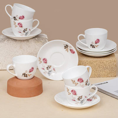 CLAY CRAFT Pack of 12 Ceramic(Multicolor, Cup and Saucer Set)