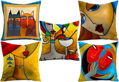 YELLOW SHINE MART Self Design Cushions Cover(Pack of 5, 30 cm*30 cm, Red, Yellow, Green, Blue)