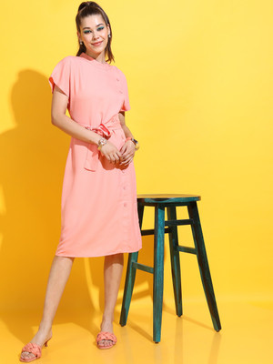 Tokyo Talkies Women Wrap Pink Knee Length Dress