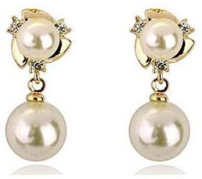 RVM Jewels Pristine Pearl Cubic Zirconia Pearl Studded 18K Gold Plated Alloy Earrings Women Alloy Stud Earring