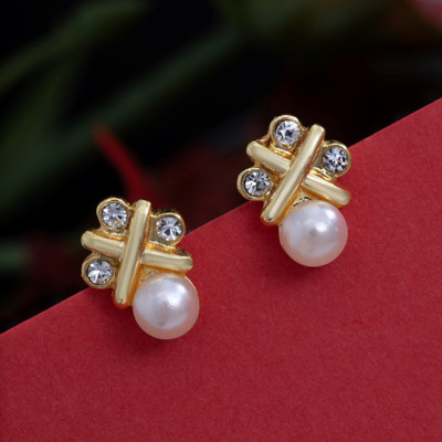 GehenabyEstele Gold Tone Pearl Hug Kiss Stud Earrings Alloy Stud Earring
