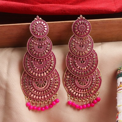 RAJ JEWELLERY Traditional Ethnic Pink Color Layered Oxidized Jhumka Jhumki Earring for Women Alloy Jhumki Earring, Drops & Danglers, Chandbali Earring