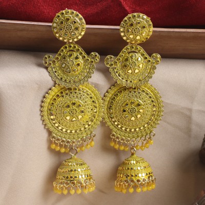 RAJ JEWELLERY Bollywood style Traditional Yellow Color Oxidized long Jhumka Earrings for Women Alloy Jhumki Earring, Drops & Danglers, Chandbali Earring