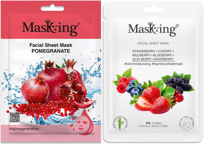 MasKing Beauty Bamboo Facial Sheet Mask of Pomegranate, Strawberry & Raspberry Pack of 2(40 g)