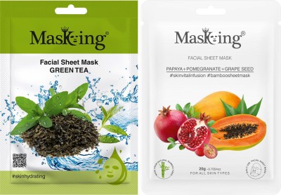 MasKing Beauty Bamboo Facial Sheet Mask of Green Tea, Papaya & Pomegranate Pack of 2(40 ml)