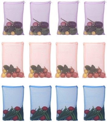 ASFUN Set of12 Reusable Double Layer Mesh Fridge Pouche for Storage of Fruit,Vegetable Nylon Fruit & Vegetable Basket(Multicolor)