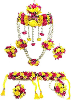 Anshiba Creation Fabric Yellow, Pink Jewellery Set(Pack of 1)