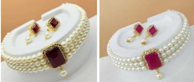 abdur raheem Brass Gold-plated Maroon, White, Purple Jewellery Set(Pack of 2)