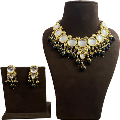 NUHA TRADERS Metal, Glass, Alloy Gold-plated Black, White, Gold Jewellery Set(Pack of 1)