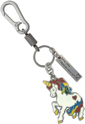 HANDSOME ISK Multicolor Unicorn Chrome Finishing With Metal Drive Save Locking Lock Key Chain