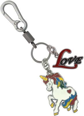 HANDSOME ISK Multicolor Unicorn Chrome Finishing With Love Locking Lock Key Chain