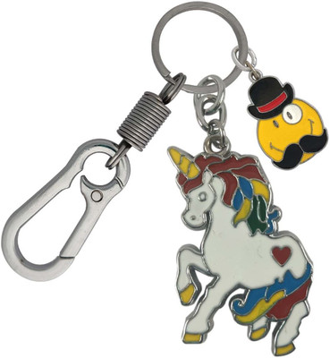 HANDSOME ISK Multicolor Unicorn Chrome Finishing With Smiley Face Mustache Locking Lock Key Chain