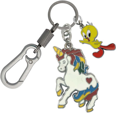 HANDSOME ISK Multicolor Unicorn Chrome Finishing With Tweety Locking Lock Key Chain