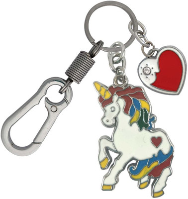 HANDSOME ISK Multicolor Unicorn Chrome Finishing With Red White Heart Small Locking Lock Key Chain