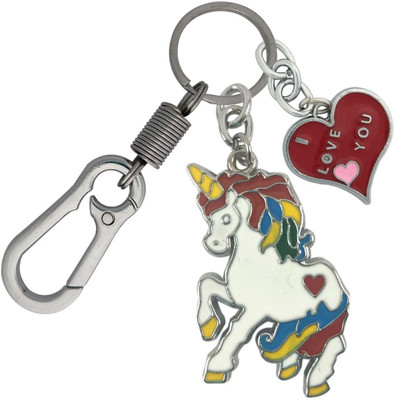 HANDSOME ISK Multicolor Unicorn Chrome Finishing With Love Heart Locking Lock Key Chain