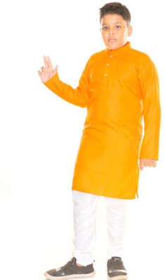 FMSE Boys Festive & Party Kurta and Pyjama Set(Orange Pack of 1)