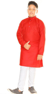 FMSE Boys Festive & Party Kurta and Pyjama Set(Red Pack of 1)