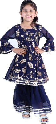 stylestorm Girls Festive & Party Kurta and Palazzo Set(Dark Blue Pack of 1)