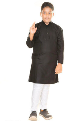 FMSE Boys Festive & Party Kurta and Pyjama Set(Black Pack of 1)