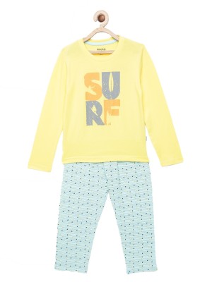 Mackly Kids Nightwear Boys Printed Cotton Blend(Yellow Pack of 1)