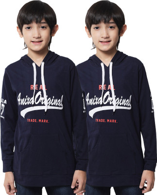 ANIXA Boys Printed Cotton Blend Regular T Shirt(Dark Blue, Pack of 2)