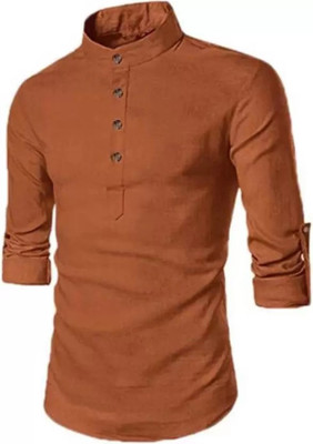DIMMY Men Solid A-line Kurta(Orange)
