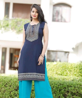 saanvi collection Women Printed A-line Kurta(Blue)