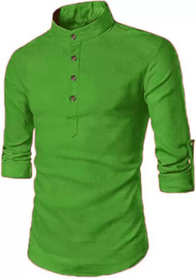 DIMMY Men Solid A-line Kurta(Green)