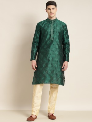 SOJANYA Men Woven Design Straight Kurta(Green)