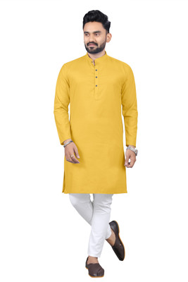 RAHUL LOOK Men Solid Straight Kurta(Yellow)