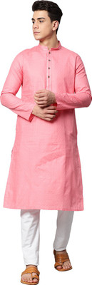 Manthan Men Self Design Straight Kurta(Pink)