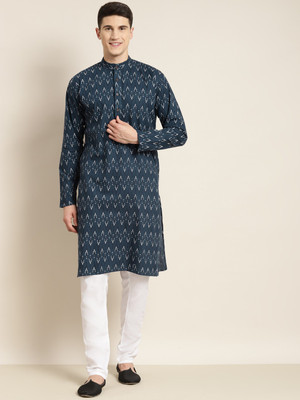 SOJANYA Men Printed Straight Kurta(Dark Blue)