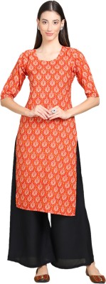 EthnicBasket Women Printed Straight Kurta(Orange)