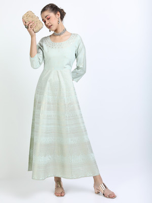 Vishudh Women Printed Ethnic Dress Kurta(Green)