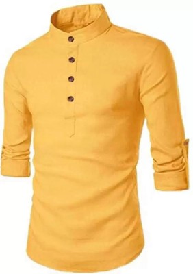 DIMMY Men Solid A-line Kurta(Yellow)