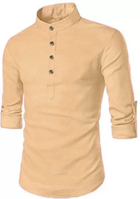 DIMMY Men Solid A-line Kurta(Beige)
