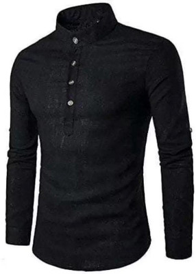 DIMMY Men Solid A-line Kurta(Black)