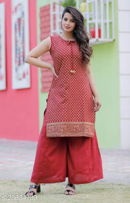 saanvi collection Women Floral Print Straight Kurta(Red)