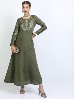 Vishudh Women Printed Ethnic Dress Kurta(Green)