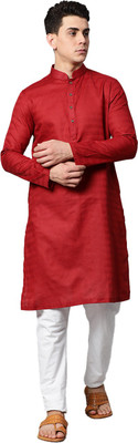 Manthan Men Self Design Straight Kurta(Maroon)
