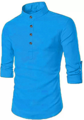 DIMMY Men Solid A-line Kurta(Light Blue)