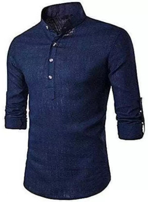DIMMY Men Solid A-line Kurta(Blue)