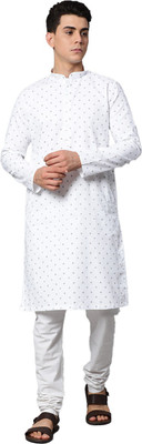 Manthan Men Printed Straight Kurta(White)